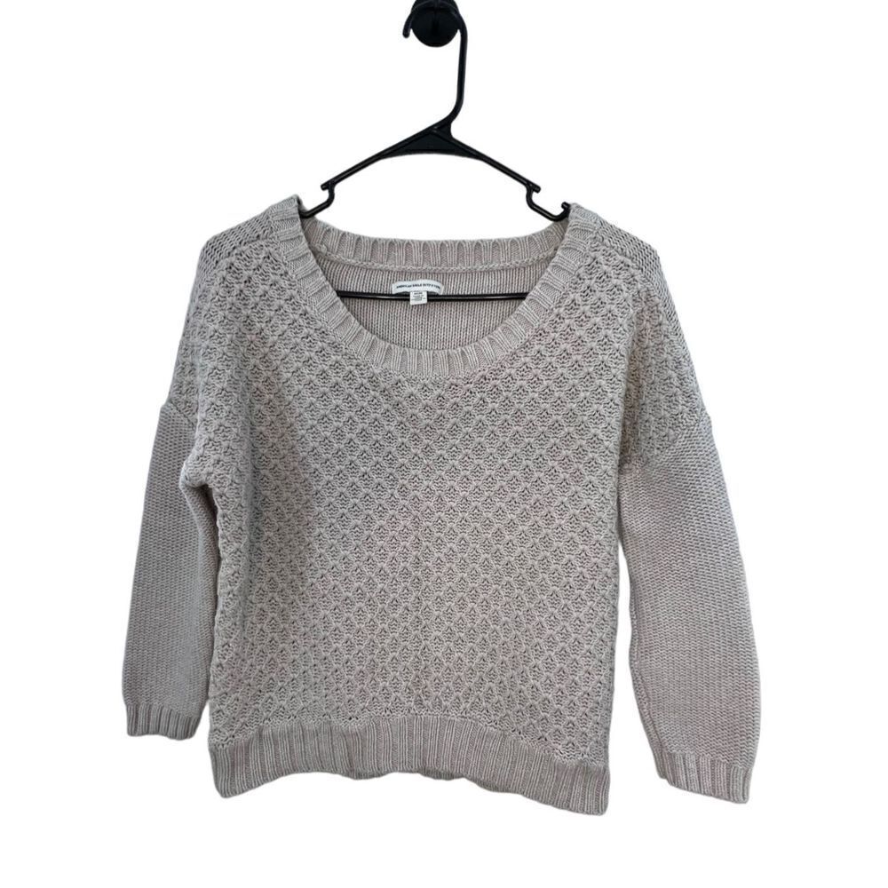 American Eagle 3/4 Sleeve Beige Knit Sweater